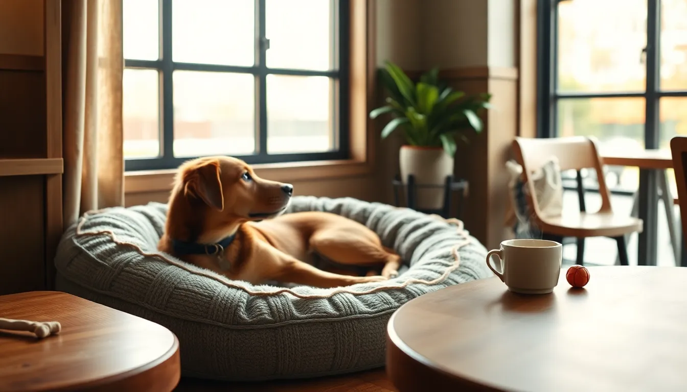 강아지와 함께 카페에서 즐거운 시간을 보내는 모습
