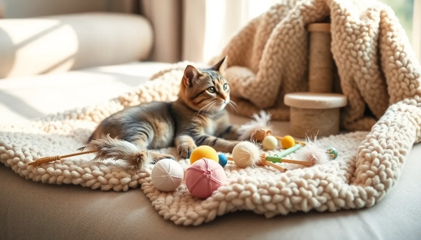 고양이 장난감을 가지고 노는 귀여운 고양이