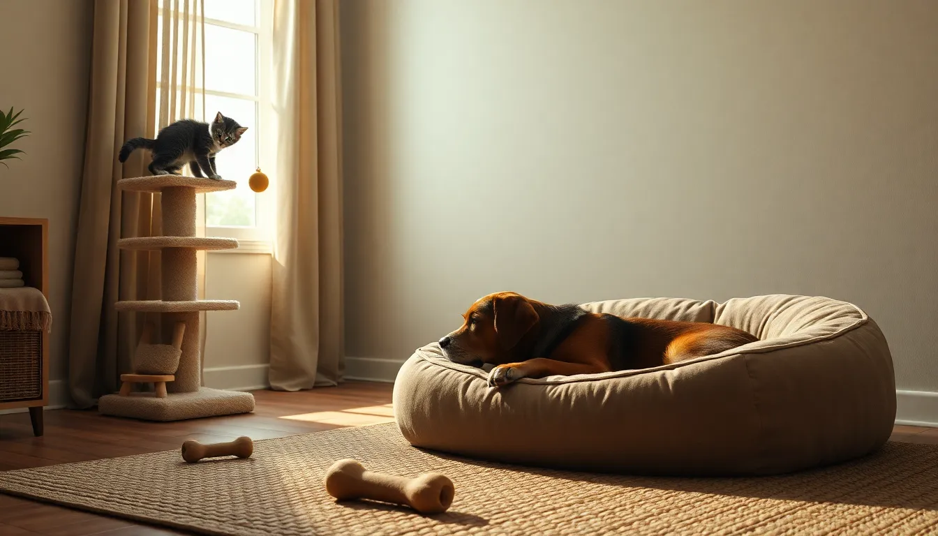 강아지와 고양이가 나란히 앉아있는 모습