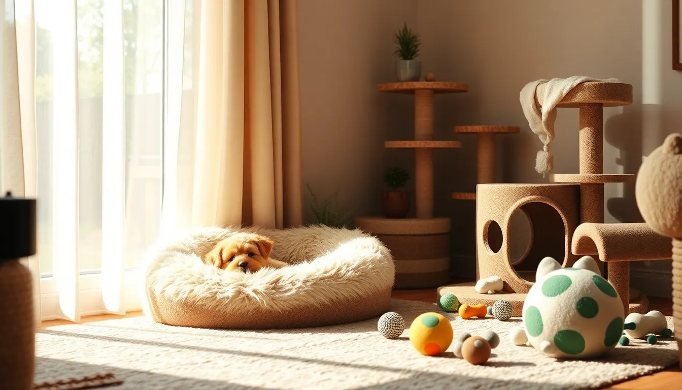 강아지와 고양이 용품이 가득한 모습