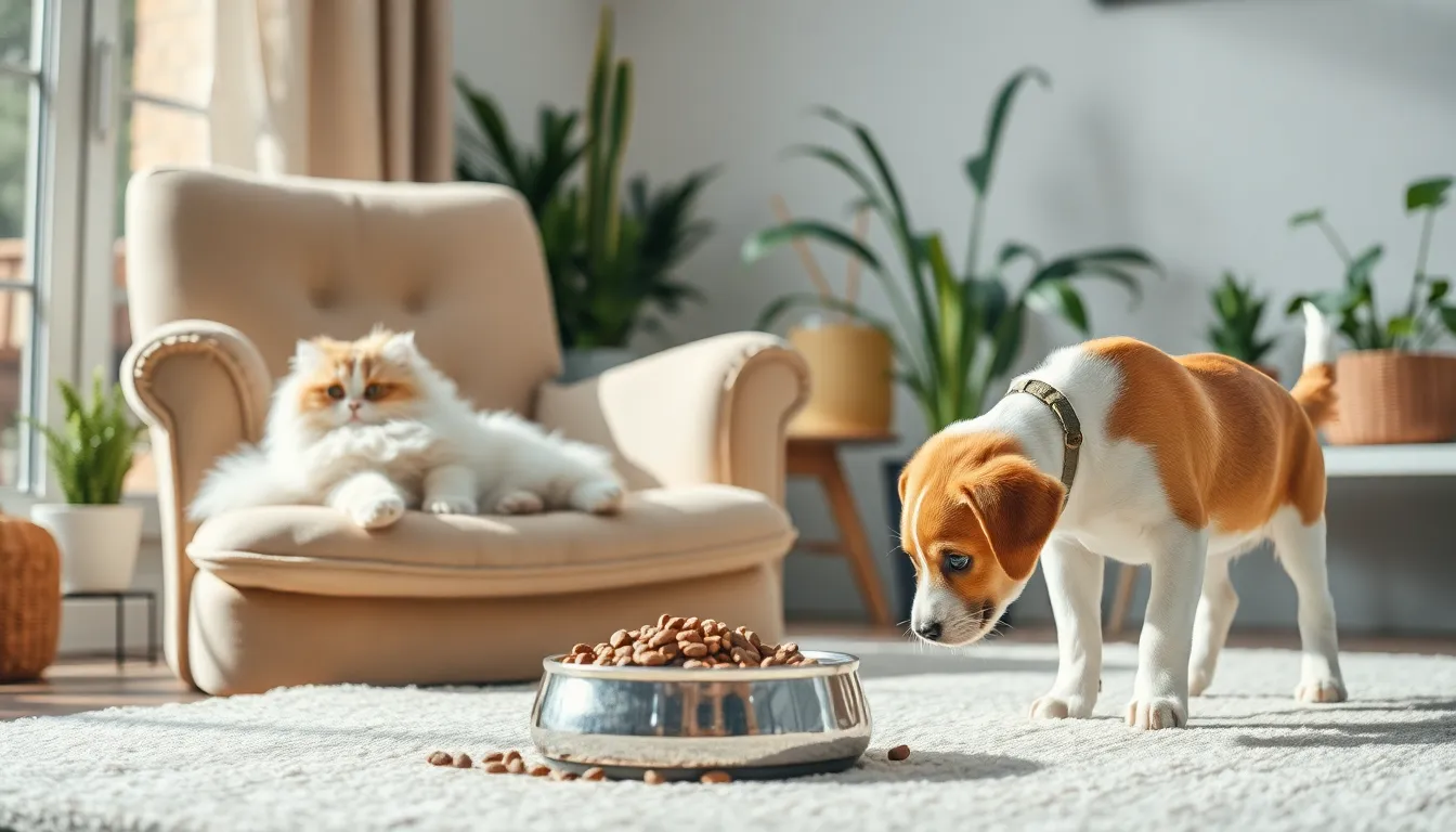 강아지와 고양이가 함께 놀고 있는 모습