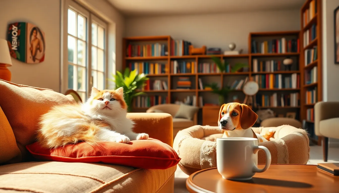 강아지와 고양이가 함께 놀고 있는 모습