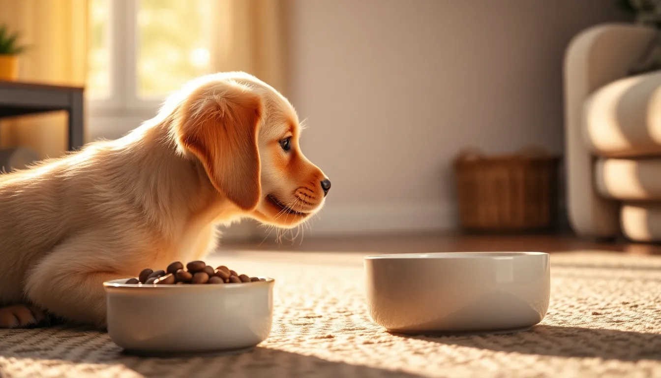 귀여운 강아지가 사료를 먹고 있는 모습