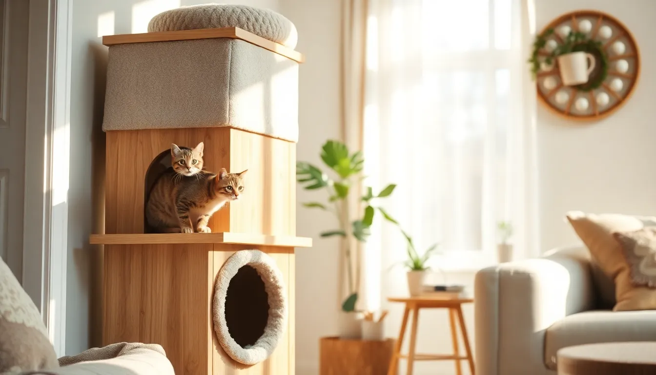 고양이가 박스 터널에서 놀고 있는 모습