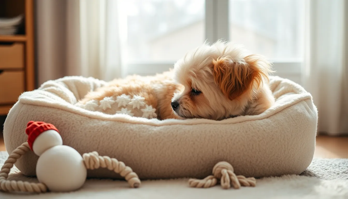 따뜻한 겨울옷을 입고 산책하는 귀여운 강아지