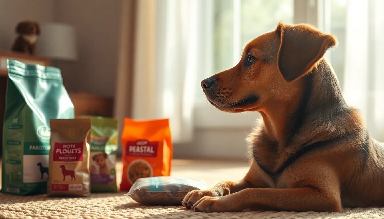 다양한 강아지 사료가 진열된 모습