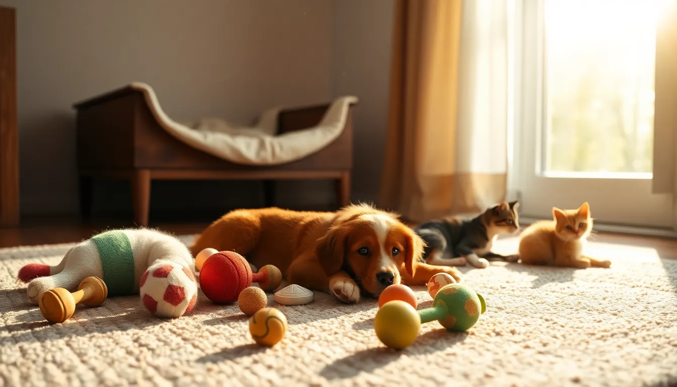 강아지와 고양이가 함께 행복하게 노는 모습