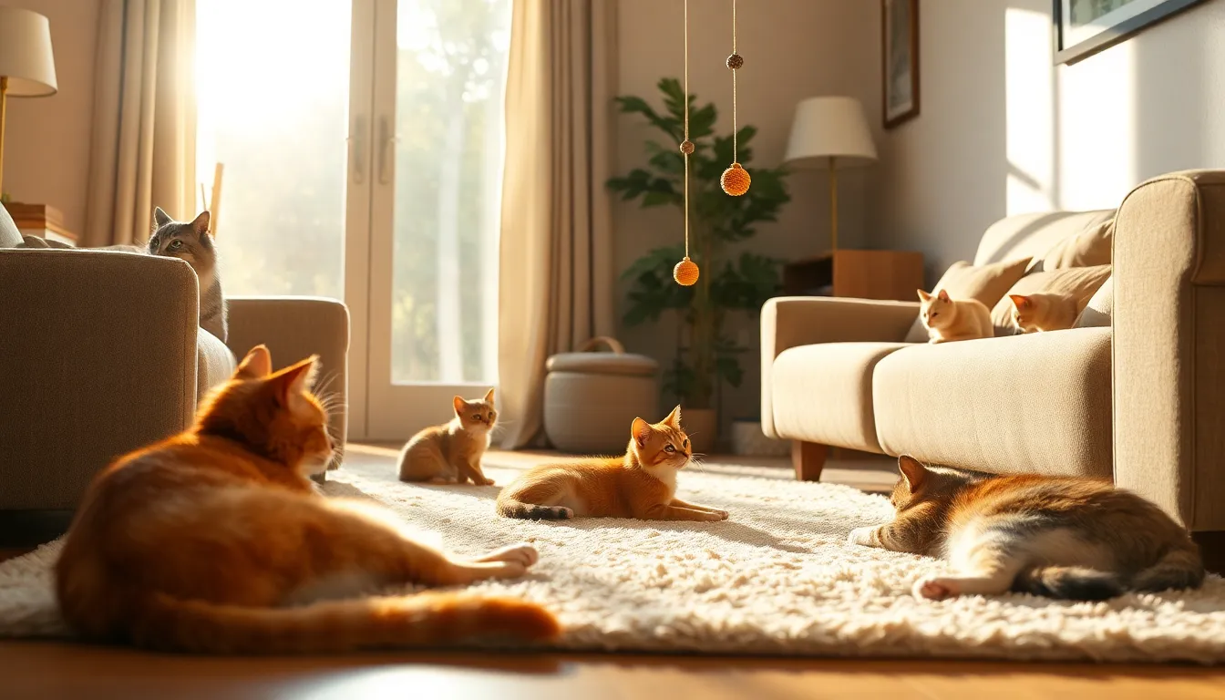 다묘가정 고양이들이 한데 모여 있는 모습