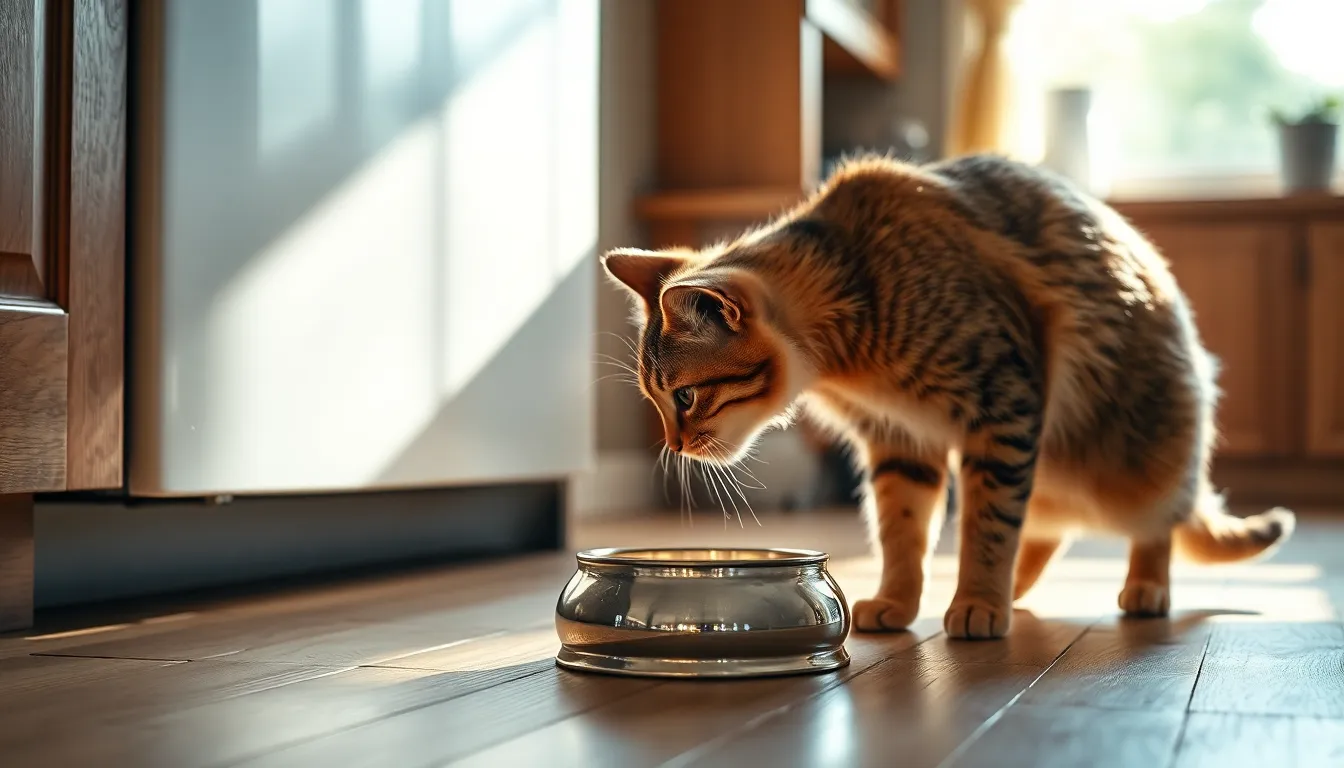 고양이가 밥을 먹지 않고 옆에 누워있는 모습