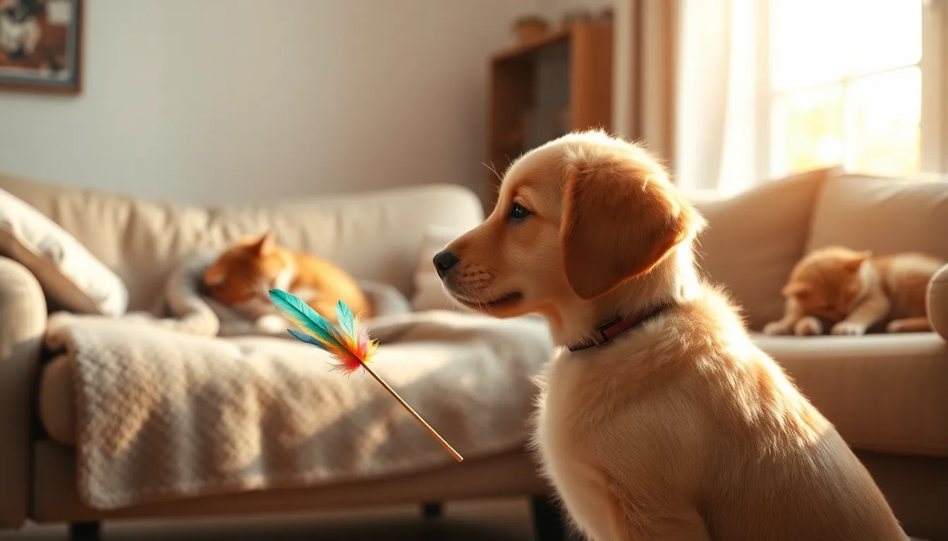 행복하게 웃고 있는 강아지와 고양이