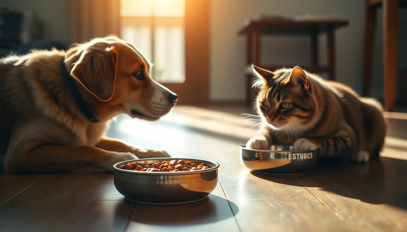 행복하게 식사하는 강아지