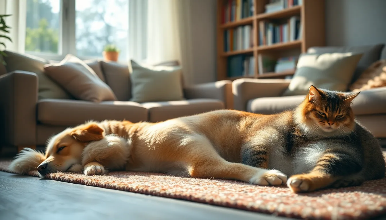강아지와 고양이가 편안하게 쉬고 있는 모습