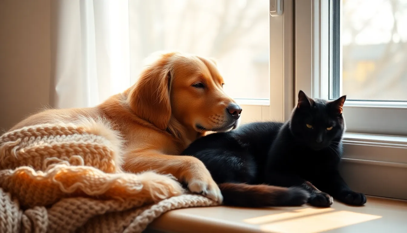 고양이와 강아지가 함께 즐겁게 노는 모습