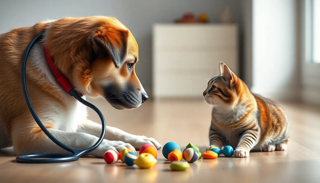 수의사에게 건강검진을 받는 강아지