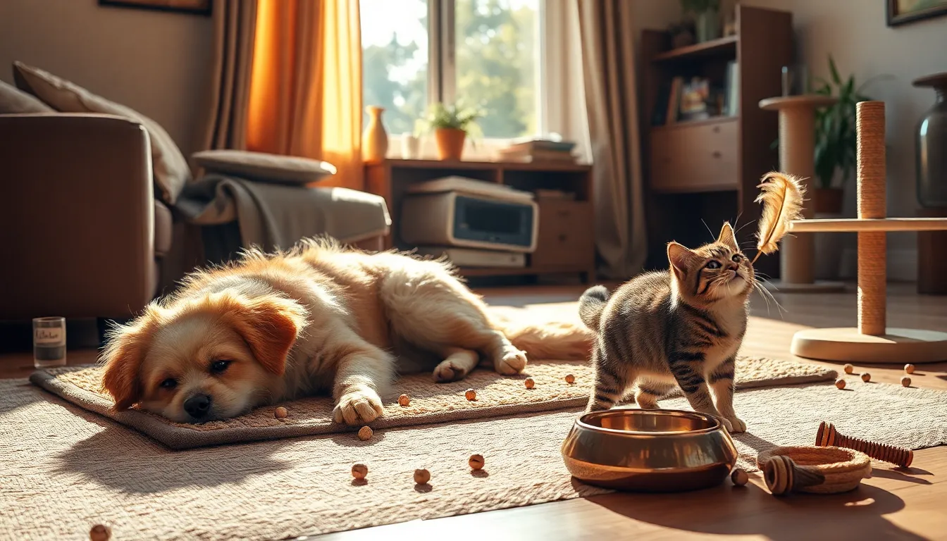 행복해 보이는 강아지와 고양이