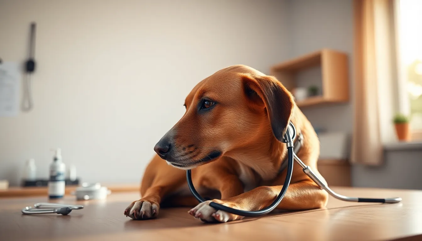 수의사가 강아지를 진찰하는 모습