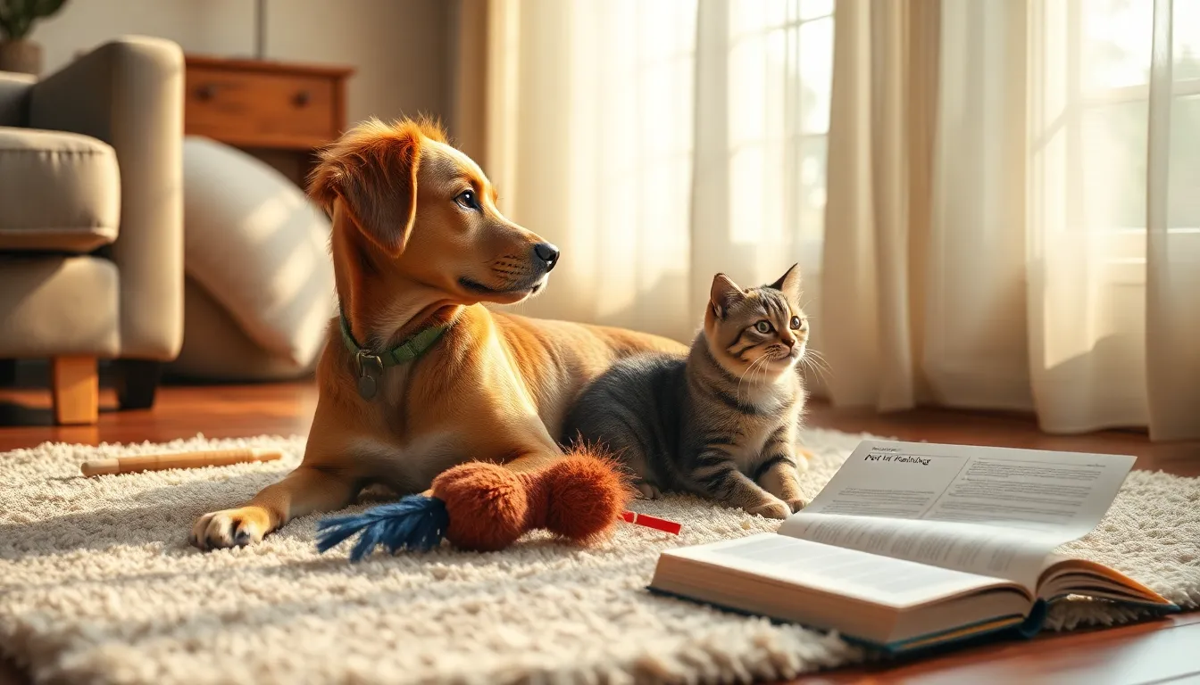 강아지, 고양이가 함께 행복하게 쉬고 있는 모습