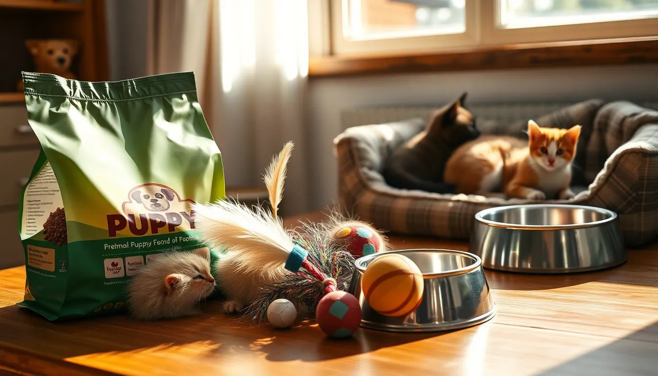 행복하게 노는 강아지와 고양이