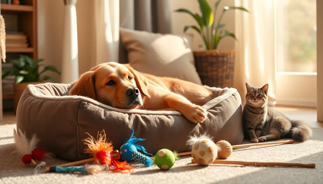 강아지와 고양이가 함께 노는 모습