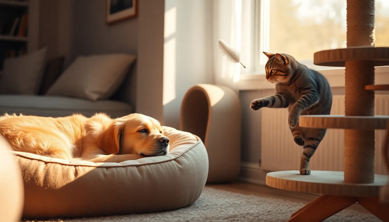 귀여운 강아지와 고양이가 함께 있는 모습