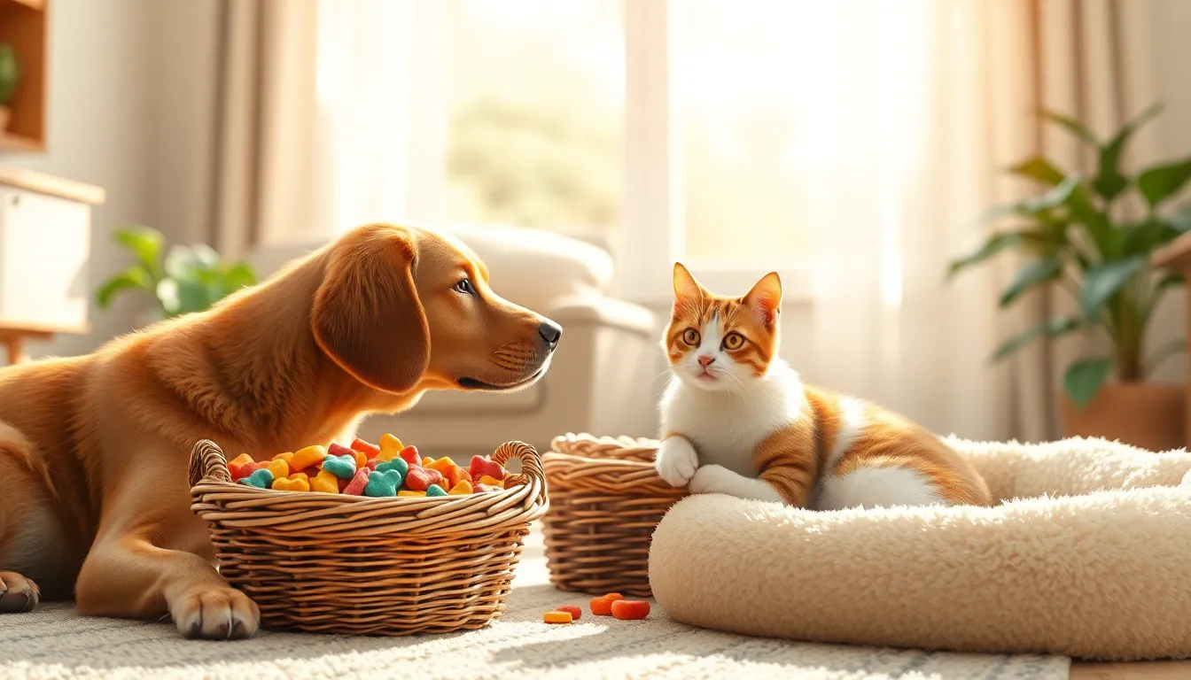 행복해 보이는 강아지와 고양이