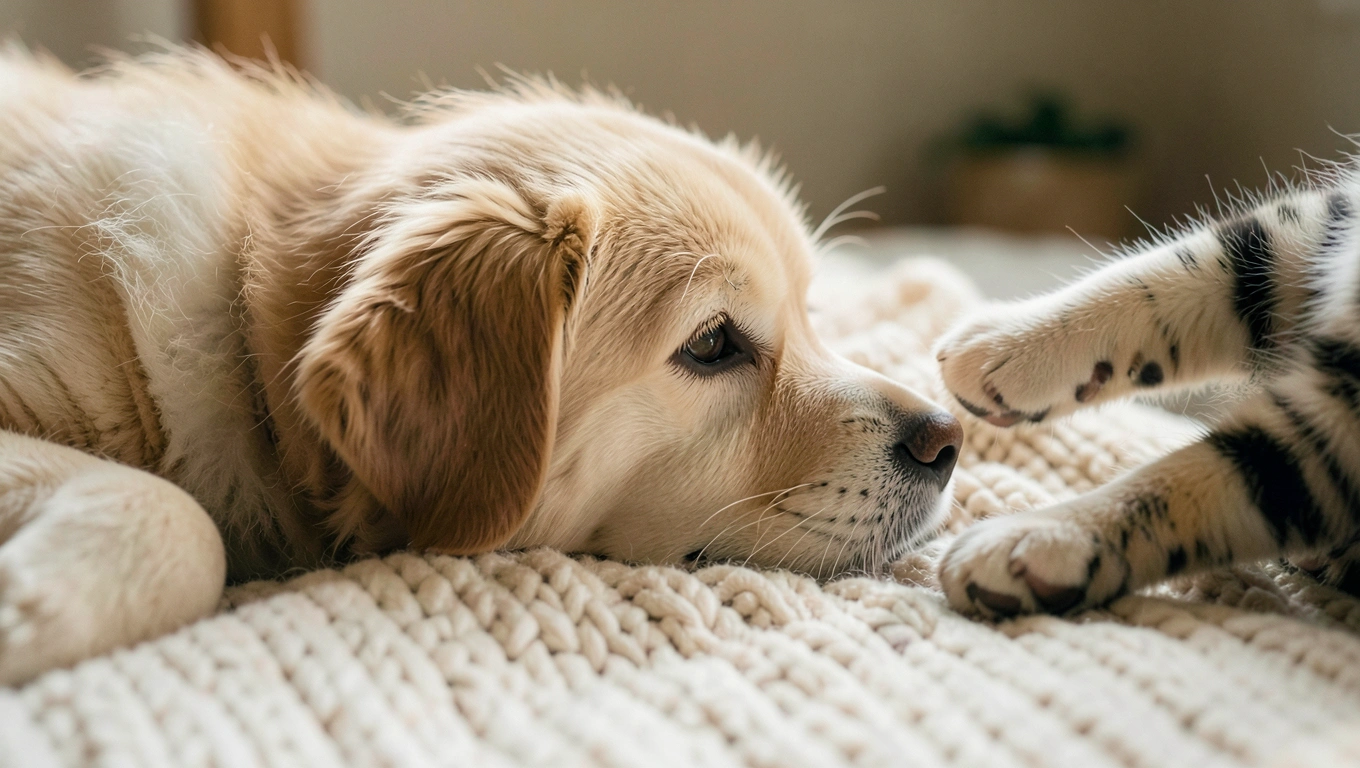 강아지와 고양이가 함께 행복하게 지내는 모습
